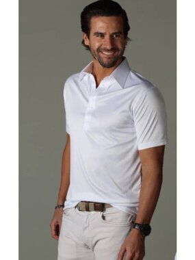 Mens White Dress Collar Polo Shirt By Collars & Co Large Lightweight & Stylish